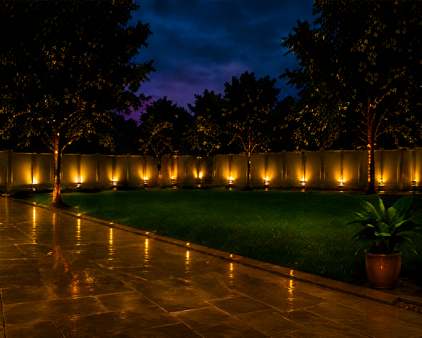 Outdoor event lawn and evening ambience at Venus Club