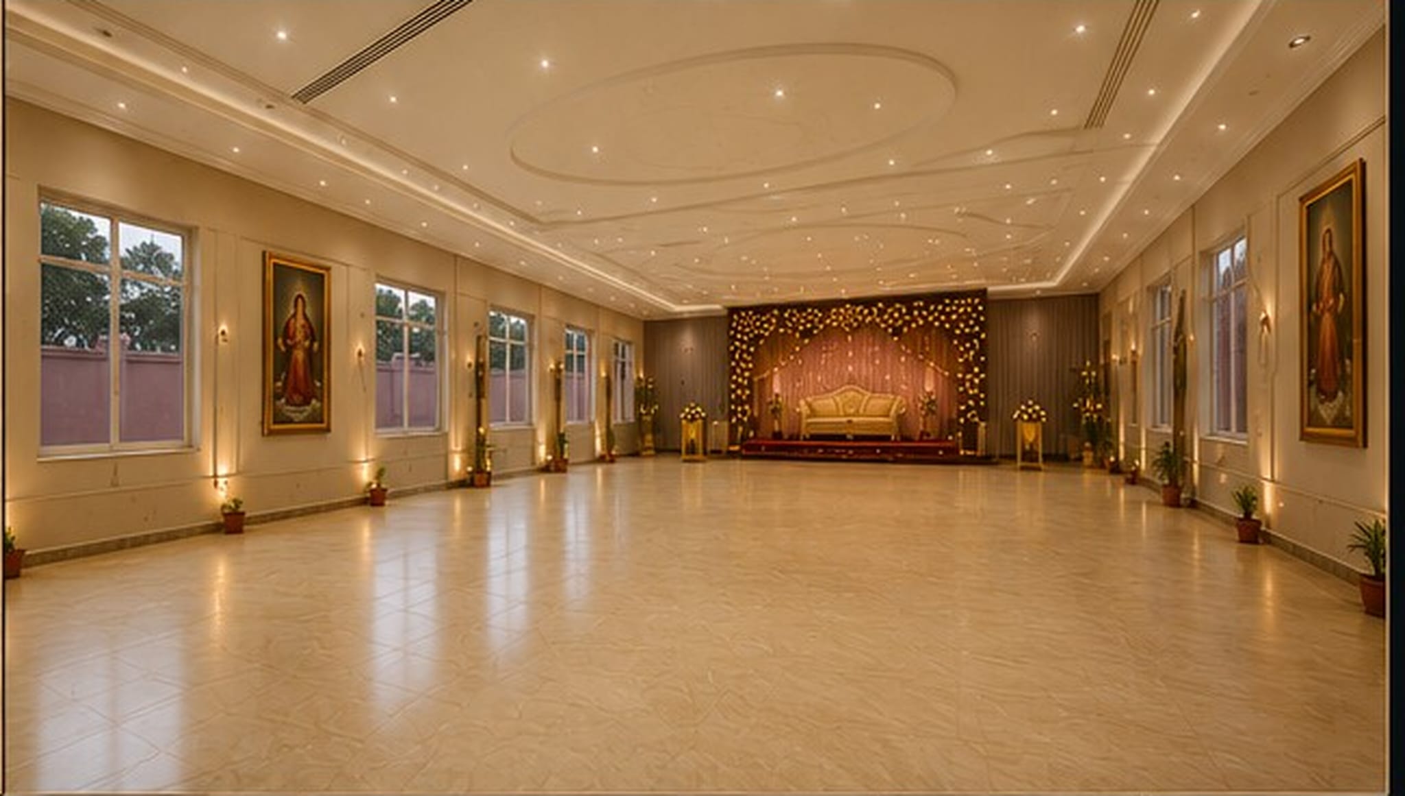 Venus hall interior with stage lighting